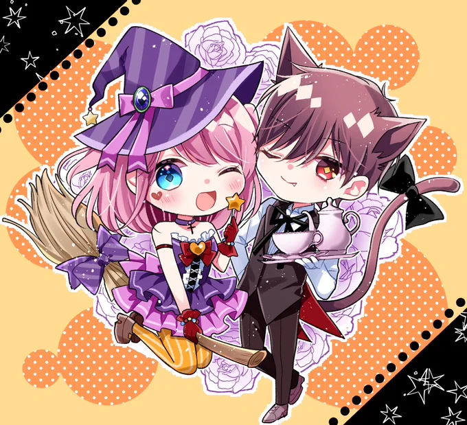 魔女千結とネコ執事朔
りぼんの懸賞のアクキー用のイラストでした🎃
#halloween2021 
#ハロウィン 