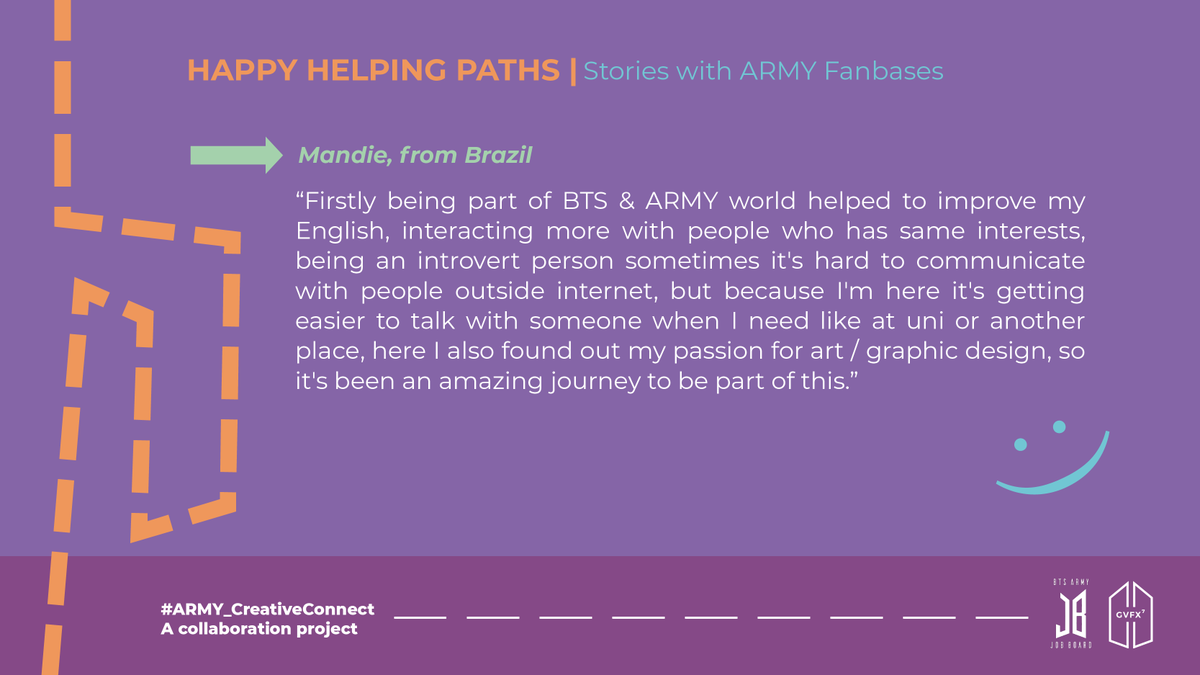 gvfxarmy's tweet photo. Mondie from Brazil got more confident talking with people in English and found their passion in art and design.
#ARMY_CreativeConnect https://t.co/HZ3ev1vdyO