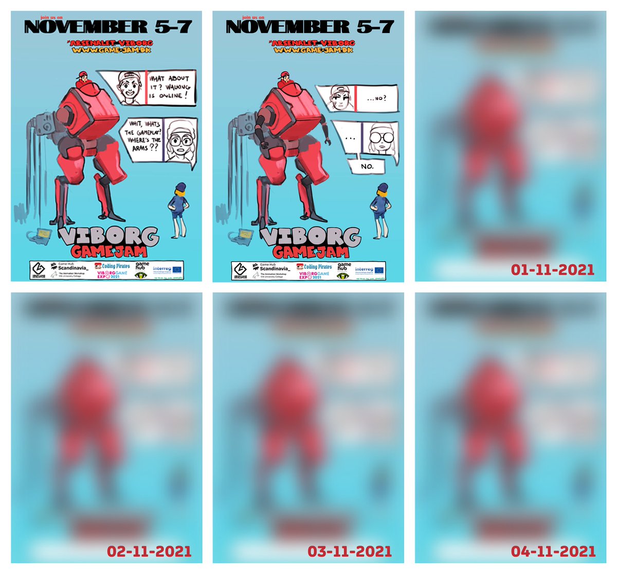 vibjam's tweet image. Image 2/6 revealed for the upcoming #vibjam: November 5-7! 🦃

What is a mechabot without arms? Building your game prototype is adding one extra thing at a time, keeping the scope small.

Check out the event: itch.io/jam/viborg-gam…

Sign up: eventbrite.com/e/viborg-game-…