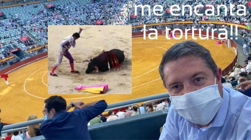 Moi6ito91's tweet photo. Al señor presidente de CLM  le encanta ver la tortura, por ello está invirtiendo todo el dinero público posible en que esto sea así. Cada vez más cerca de la ultraderecha que de la izquierda. Váyase señor Page, VÁYASE

#ChiringuitoTaurinoCLM 
#LaFuerzaDeCLM 
#12CongresoPSOECLM https://t.co/pNonewuPwS