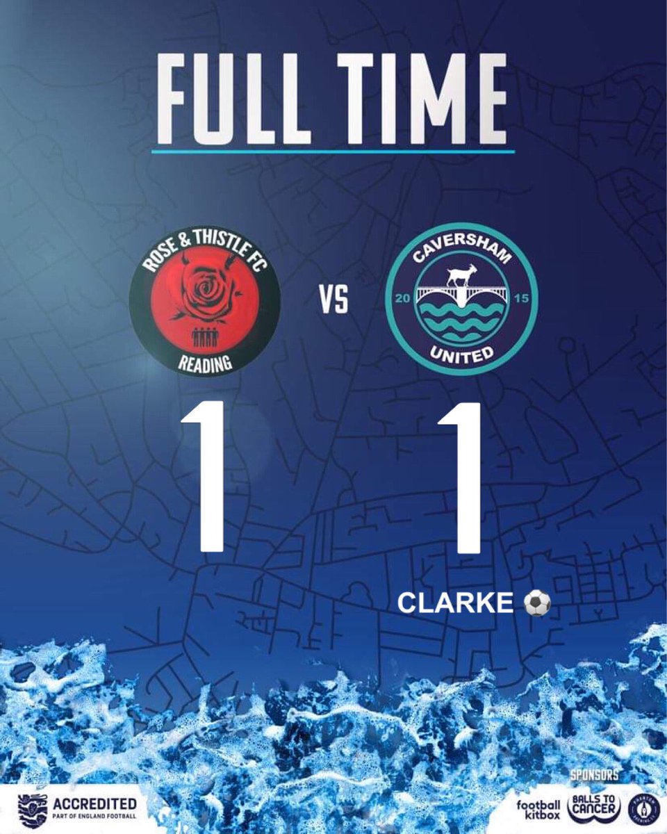 CavershamUnited's tweet photo. FULL TIME

Rose &amp; Thistle 1
CAVERSHAM UNITED 1

@clarkeyy8 ⚽️

Dwayne Clarke scored his first goal for The Goats in what turned out to be a very frustrating morning… Lots of chances but Big Craig and co defended resolutely! 🌹🐐 https://t.co/G0zvylh61E