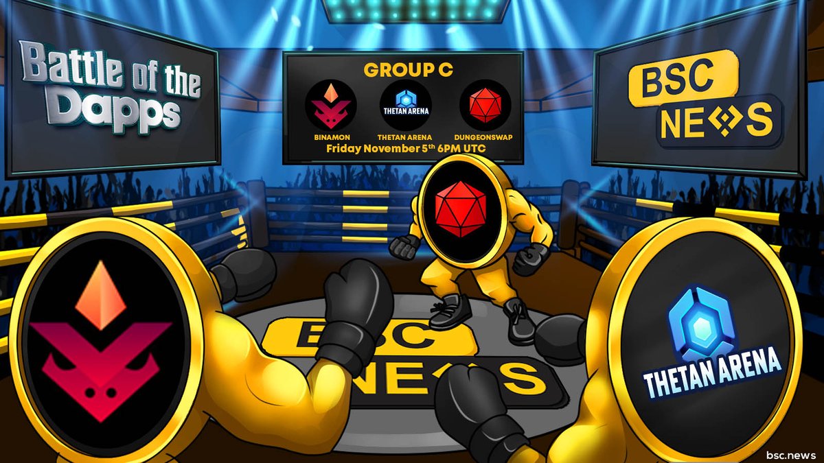 BSCN (@bscnews) on Twitter photo Incredible Developments, Announcements, and exciting Roadmaps for GameFi lovers.
Check out #Battleofthedapps Group C top tier projects!
<a href="/binamonok/">Gaming Metaverse of Monsters🦄 -</a> <a href="/ThetanArena/">Thetan Arena</a> <a href="/DungeonSwap/">DungeonSwap</a>
📆 November 5th, 6PM UTC
🌎 BSC News Twitter Spaces
⭐️ Group C $1000 Giveaway: giveaway.bsc.news/BotD-GroupC Incredible Developments, Announcements, and exciting Roadmaps for GameFi lovers.
Check out #Battleofthedapps Group C top tier projects!
<a href="/binamonok/">Gaming Metaverse of Monsters🦄 -</a> <a href="/ThetanArena/">Thetan Arena</a> <a href="/DungeonSwap/">DungeonSwap</a>
📆 November 5th, 6PM UTC
🌎 BSC News Twitter Spaces
⭐️ Group C $1000 Giveaway: giveaway.bsc.news/BotD-GroupC