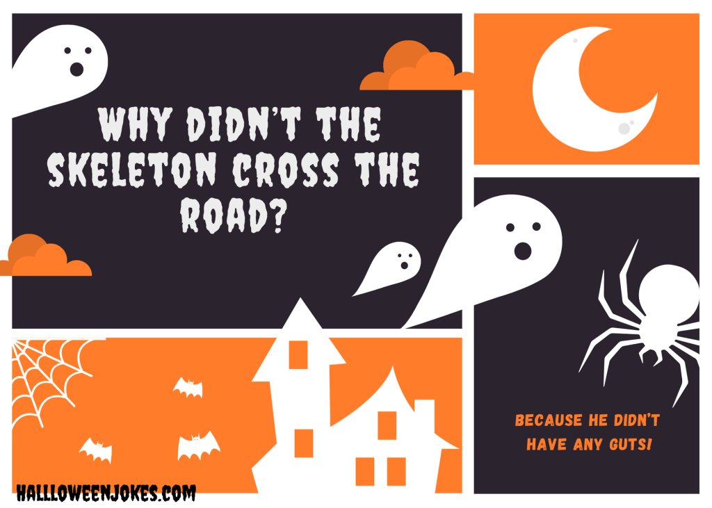 HalloweenJoke's tweet photo. #HappyHalloween2021  Why didn't the skeleton cross the road? Because he didn't have any guts! #Halloween #jokes #halloween2021🎃 https://t.co/qUxBx5uSBs