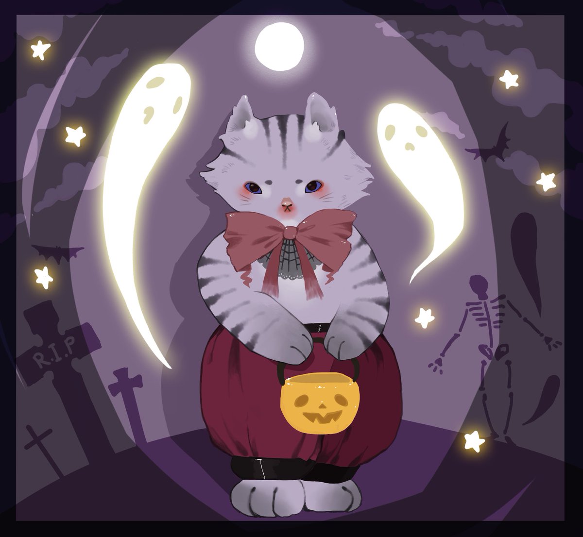 panunderground's tweet photo. a kitten with friends.. 🎃  #ハッピーハロウィン #halloween2021 #illustration https://t.co/ttdt56M6Ny