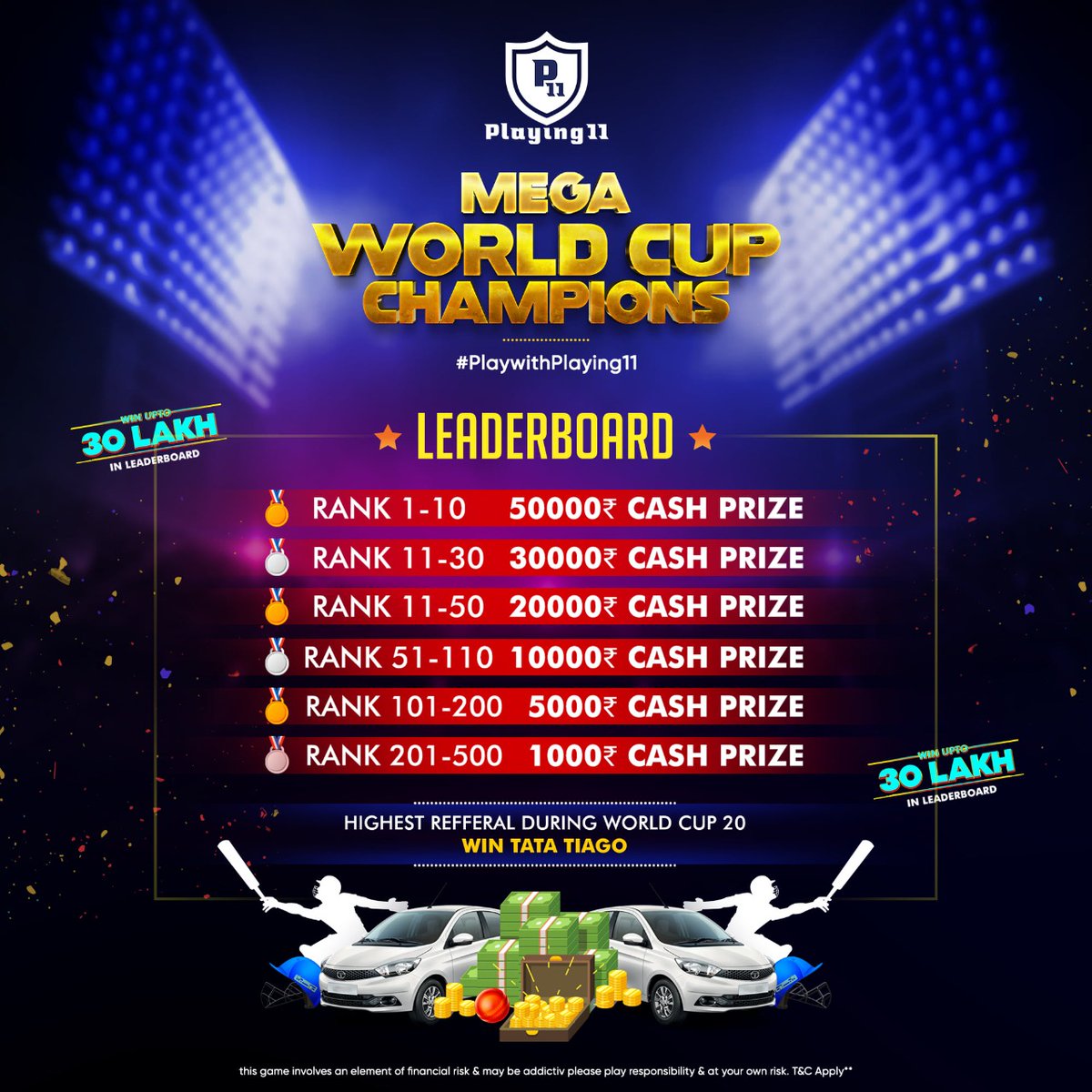 playing11app's tweet photo. This @T20WorldCup  join the PlaywithPlaying11 contest and win amazing prizes. Top the leaderboard and stand a chance to win exciting awards. #Playing11 #T20WorldCup #GameOn https://t.co/ny2q8Nw0vN