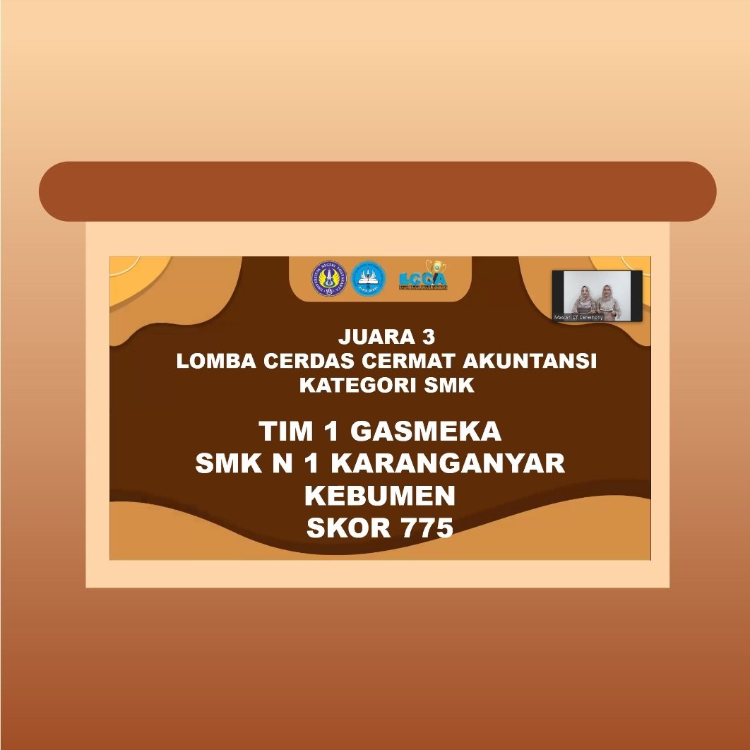 lccafebuny's tweet photo. [PENGUMUMAN BABAK FINAL LCCA FE UNY 2021]

✨ Pengumuman babak final LCCA SMK 2021✨

Kejuaraan SMK diraih oleh :
1. TIM 2 GASMEKA dari SMK N 1 Karanganyar
2. Balance Team dari SMK N 1 Godean
3. TIM 1 GASMEKA dari SMK N 1 Karanganyar

BREAK YOUR LIMIT BE A CHAMPION! https://t.co/DSHjUn9xWn