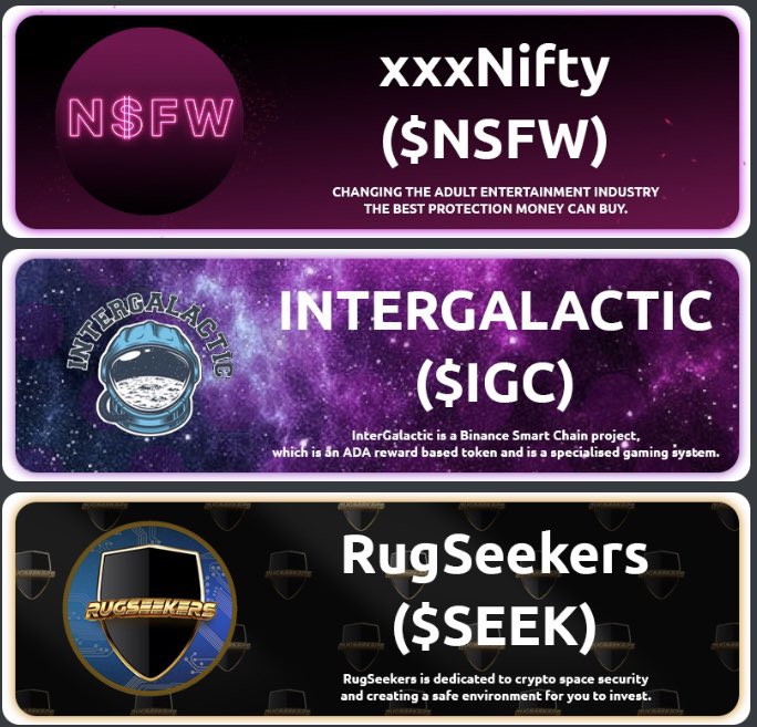 This weeks BATTLE ROYALE was one for the record books! We had over 250,000 votes cast! We’re added 3 new amazing projects to our HODL Rewards list! 20 different rewards options!
1st place - <a href="/XxxNifty/">Adult NFT Marketplace</a> 
2nd - <a href="/InterGalacticBE/">...</a> 
3rd- @RugSeekers
#BSCGems #bsc #Crypto #halloween2021