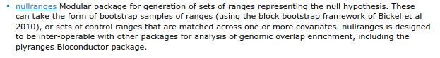 mikelove's tweet photo. New release {nullranges}, a modular pkg for comparing to "null features"

Devel from @ericscottdavis1 + @dphansti on matchRanges, @WancenM + I on bootRanges 

Contributions from @_StuartLee @mikhaildozmorov @timtriche

Funded by @cziscience #EOSS award

https://t.co/nGwoFBk5es https://t.co/TZFT58x3cj