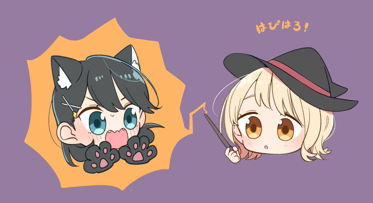 multiple girls 2girls animal ears hat black hair animal hands blonde hair  illustration images