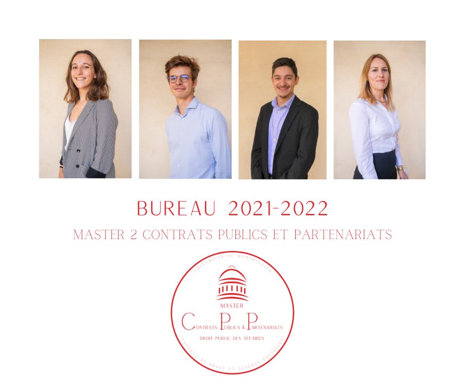 C'est avec joie que nous vous annonçons la composition du Bureau qui supervisera les activités du Master :

(de gauche à droite)

Présidente : Nedjma Kontoukas 
Vice-Président : Antonin Thomas
Trésorier : Nicolas Fialco   
Secrétaire Générale : Marjorie Mourat