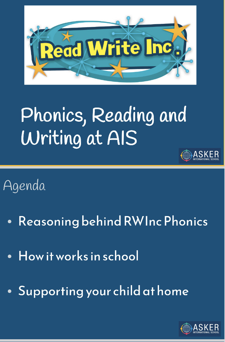 A big thank you to the parents that joined Miss Angie’s zoom session about how we develop early reading and writing skills @ AIS. Please let us know what other topics you’d be interested in us hosting. You can email angela@askeris.no. 

#RWI #RWIPhonics #Phonics #PYP #IBschool