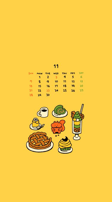 あれもこれも食べたいリスの11月カレンダーです。待ち受けにしてね。 