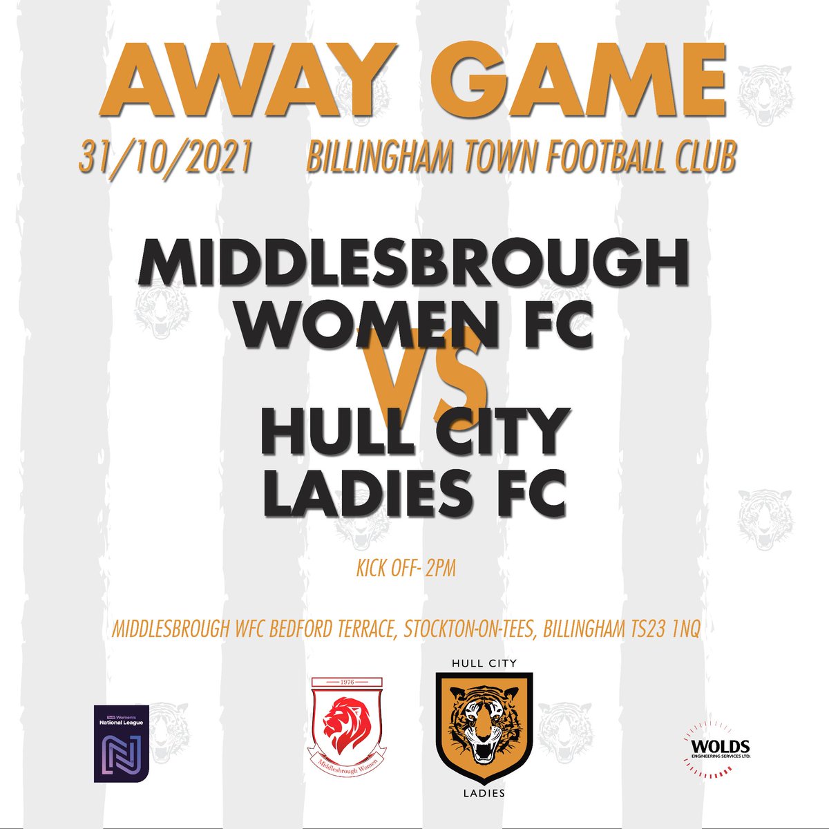 HullCityLFC's tweet photo. Game Day 🚨

Hull City Ladies are back on road today as we face Middlesbrough Women!

🆚️ Boro Women 
⏰ 2PM KO
🏟 Bedford Terrace

We will have live Twitter updates! 

#TigressWay | #OneTeamOneDream https://t.co/VGZakbAeoj