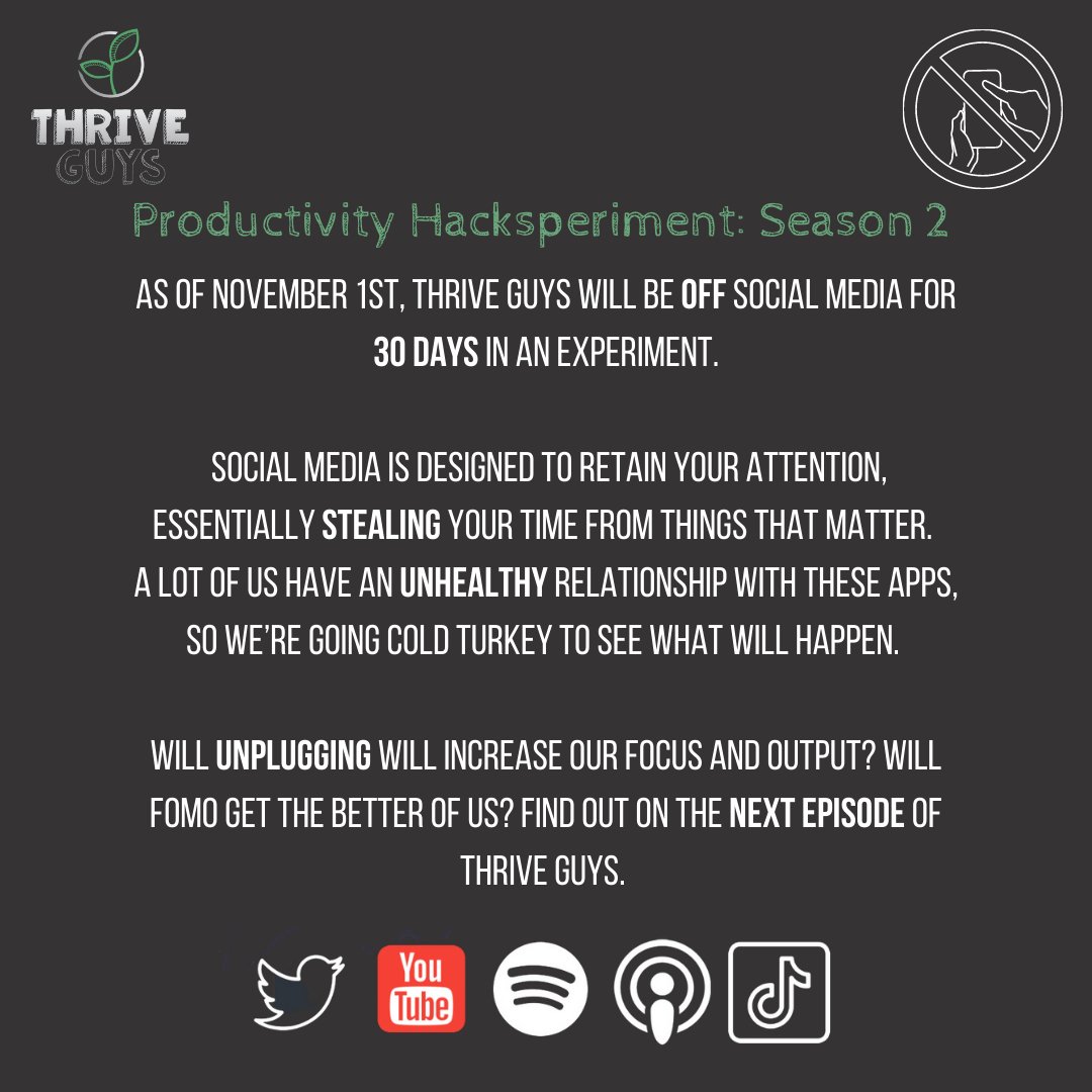 ThriveGuysPod's tweet photo. Here at Thrive Guys we are now taking part in our very own “Productivity Hacksperiments” Season 2!

Tune into our latest episode to find out about the second season!

#productivity
#thriveguyspod
#podcast https://t.co/kkCz3JTp84