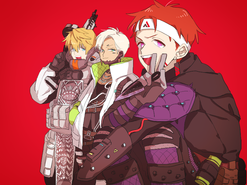 crypto (apex legends) ,wraith (apex legends) multiple boys v 3boys cosplay blonde hair dark skin smile  illustration images