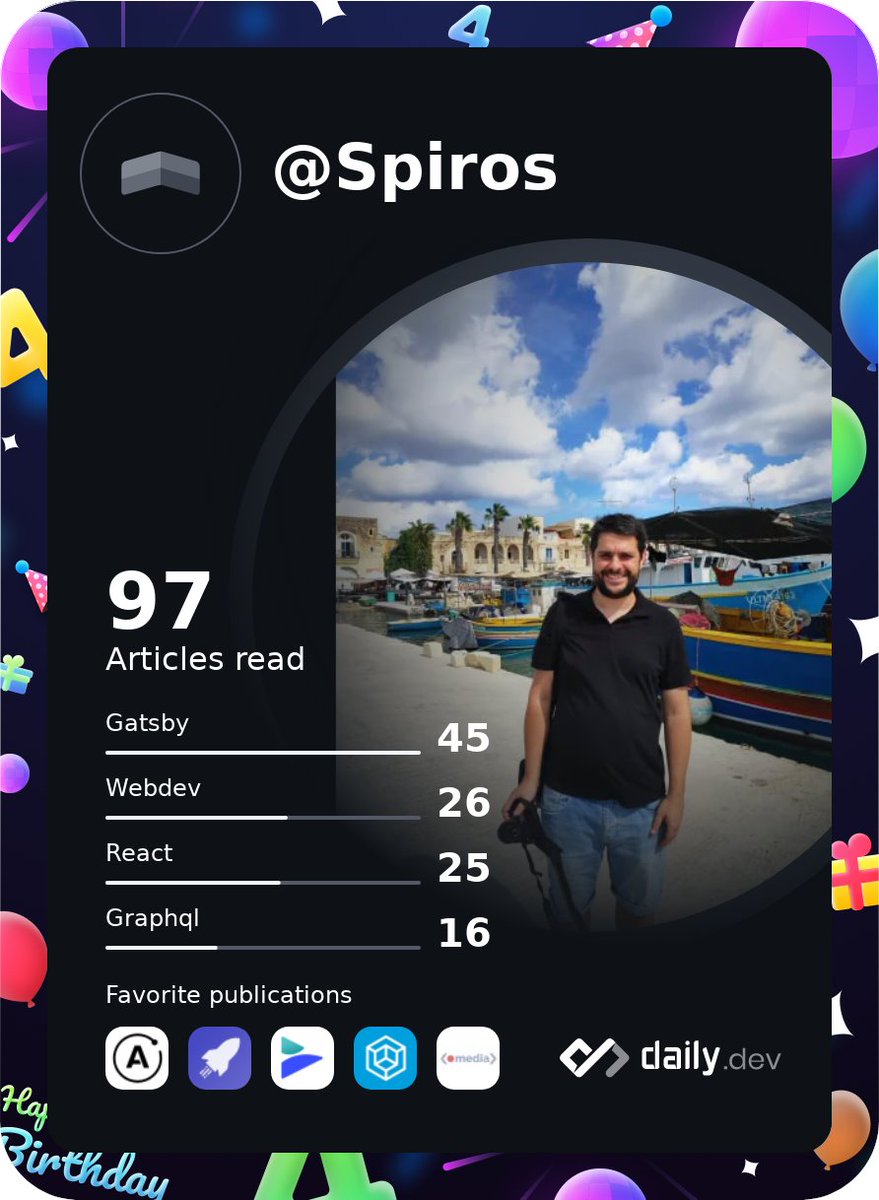 StampoulisS's tweet photo. @dailydotdev Happy Birthday!! https://t.co/jrYqBNqmnM