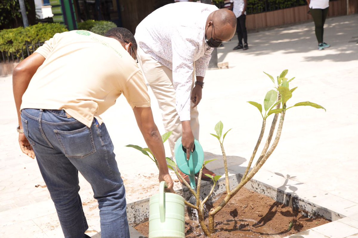 CityofKigali's tweet photo. Happy #WorldCitiesDay21, after  signing an MoU with @GGGI_Rwanda to keep Kigali green and developing a climate resilient city. The City of Kigali Mayor @PudenceR and @oakdanny ,Country representative of @GGGI_Rwanda come to plant trees along Imbuga City Walk  #GreenCities https://t.co/5sFl6p7j3f