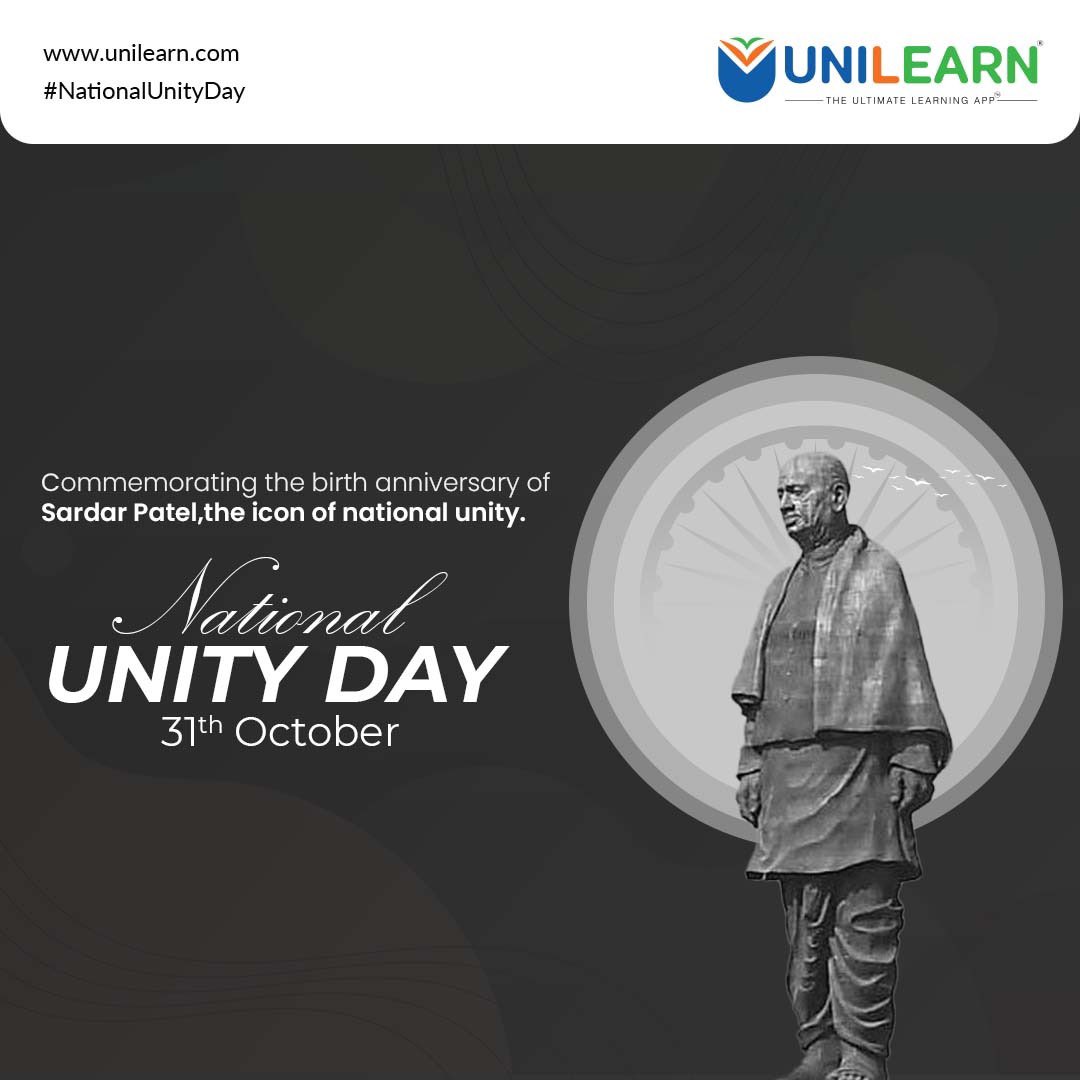 unilearnapp's tweet photo. Unity is the essence of our great nation. Let's stay united and be a guiding force in the world.
#Unilearn #unilearApp #NationalUnityDay #UnityDay #SardarVallabhBhaiPatel https://t.co/mdgzLZUfRt