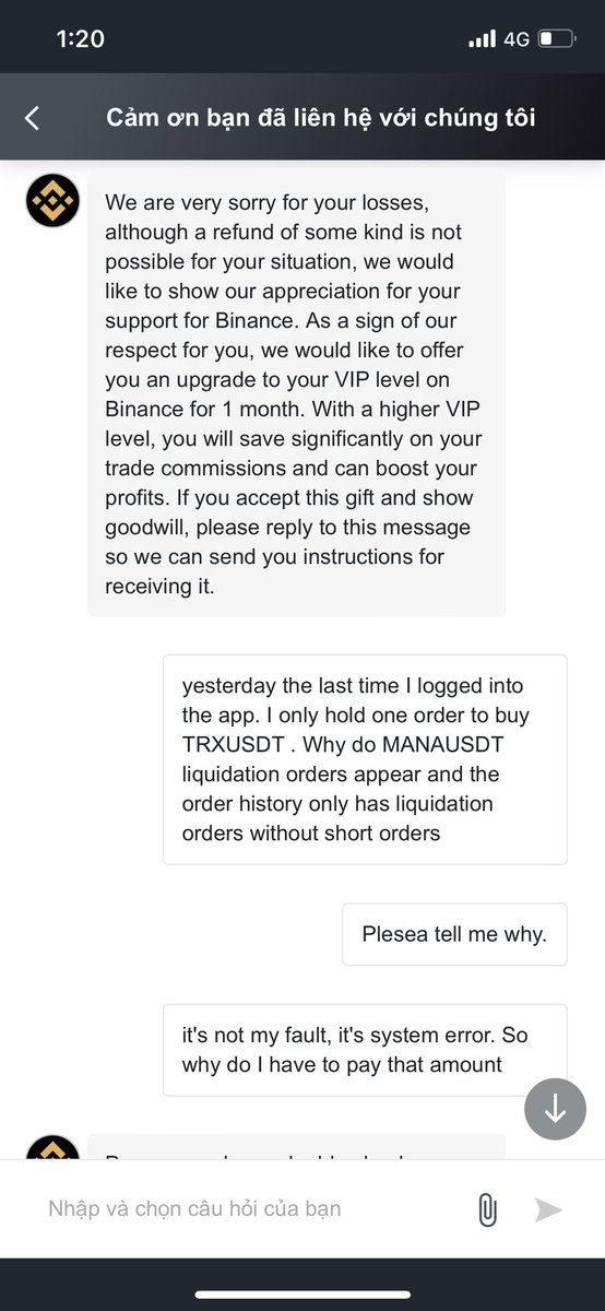 NguyenT99188296's tweet photo. @binance @BinanceBCF binance business irresponsible, system error automatically creates liquidation order manausdt , now refuses to return money to customers.  Failing to give command history only comforts users by upgrading to VIP without paying. https://t.co/Z72F5wYB3m
