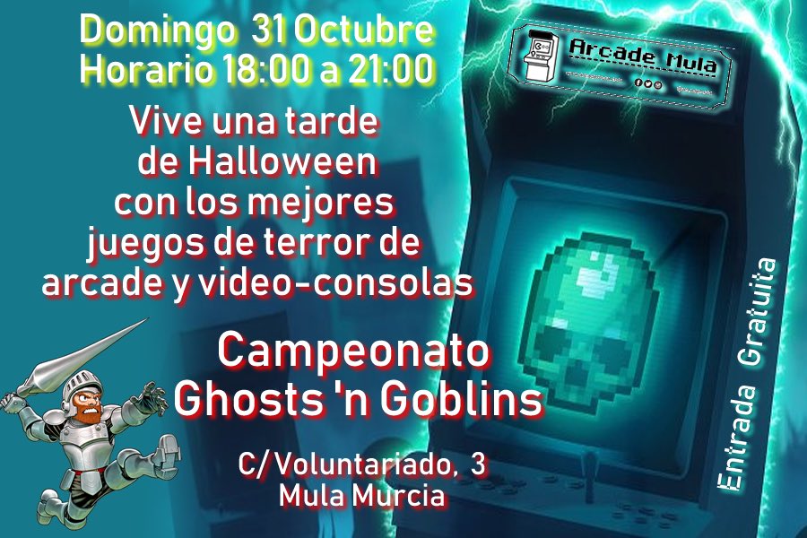 ArcadeMula's tweet photo. 👻Vente a pasar una tarde terroríficamente ochentera con nuestras Arcades y Videoconsolas clásicas 🦇

Entrada gratuita 🎟
Modo free-play 🆓
Partidas ilimitadas ♾

Campeonato Ghosts’n Gobblings 💀

¡Tenemos cantina! 🍻 https://t.co/1raRARV30s