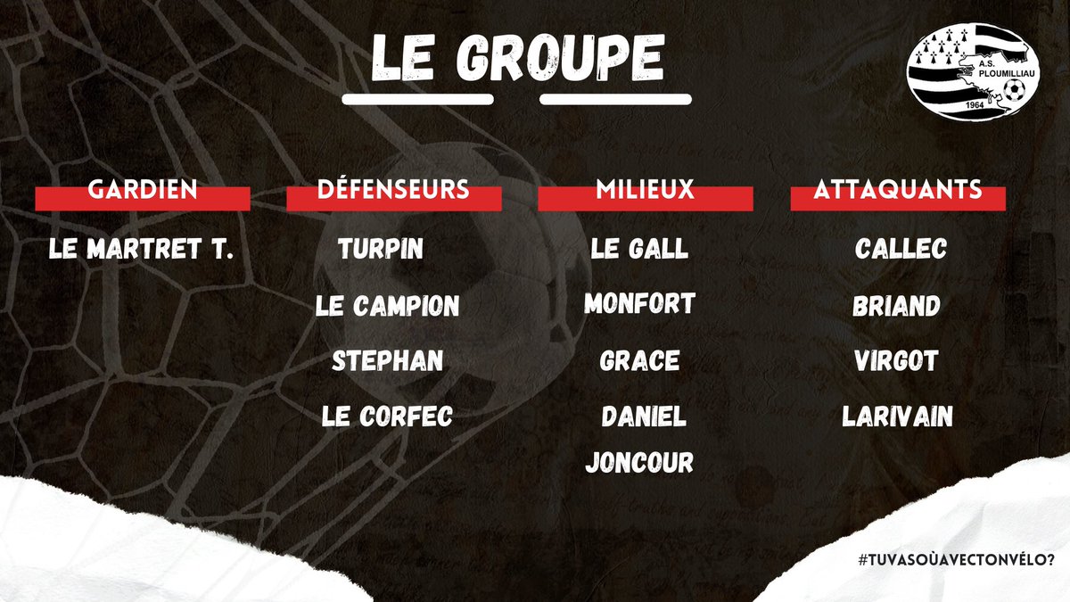 [Coupe du District] 🏆

Week-end de coupe avec un match à domicile pour nos millautais 🔴⚪️

🆚 FC Lisildry
🗓 Dimanche 31 octobre 
⌚️ 15h
🏟 Clandy
📍 Ploumilliau

#Tuvasoùavectonvélo