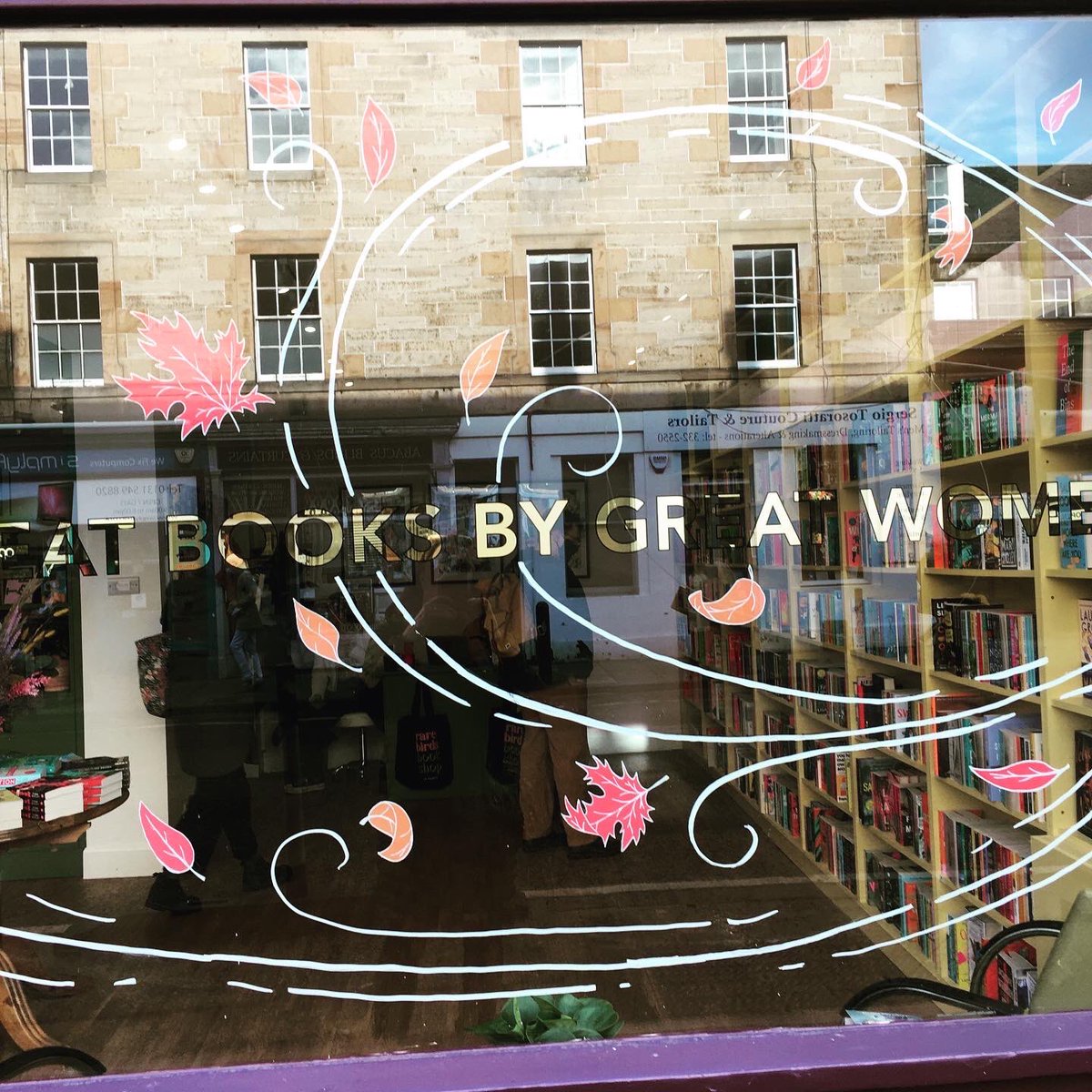 PerthAcadLib's tweet photo. It was actually sunny in #Edinburgh yesterday and @PerthAcadLib found a new bookshop in Stockbridge and noticed a booky facade on St Stephens Street. #CityofLiterature #rarebirdsbookclub #perthacademy #PA_Reads #michaelacoel #chonamjoo https://t.co/11P5lOcS9X