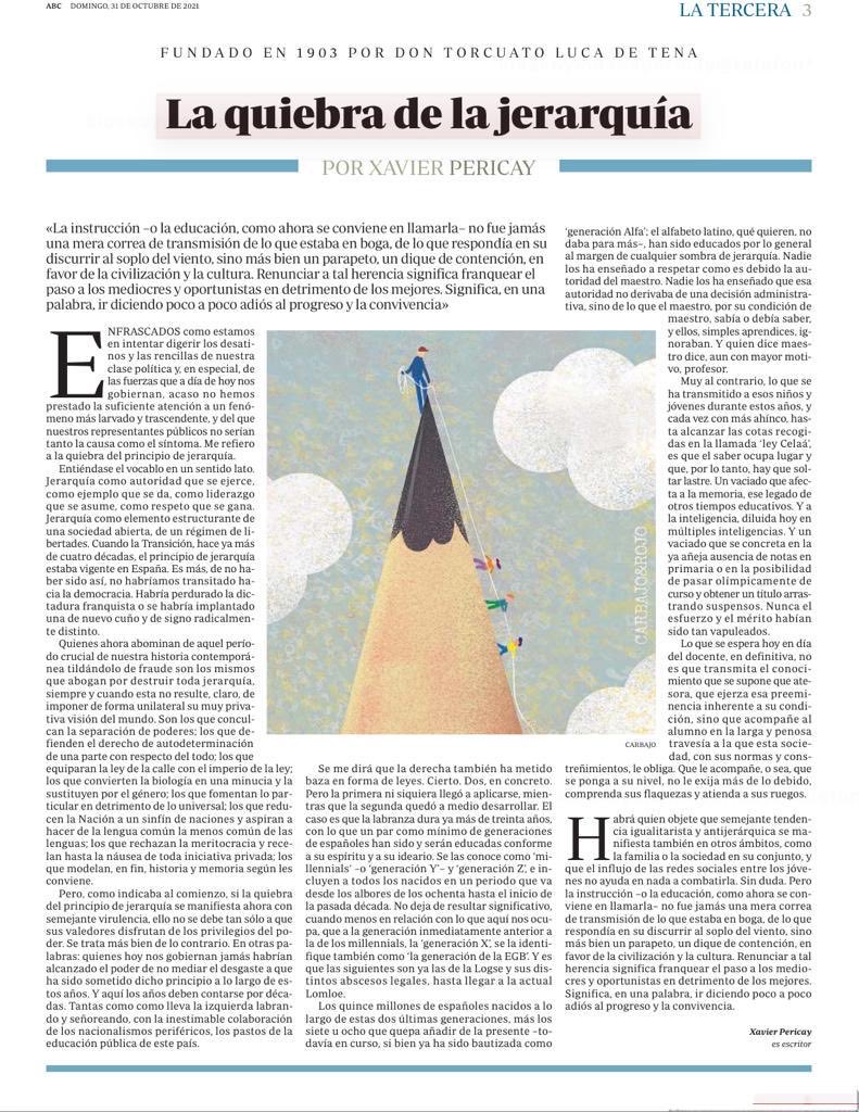 martamartirio's tweet photo. No dejen de leer a ⁦@xpericay⁩ en ⁦@abc_es⁩ sobre lo que implica la quiebra de la jerarquía en la #educación y en la vida. https://t.co/Ofgtywrj79