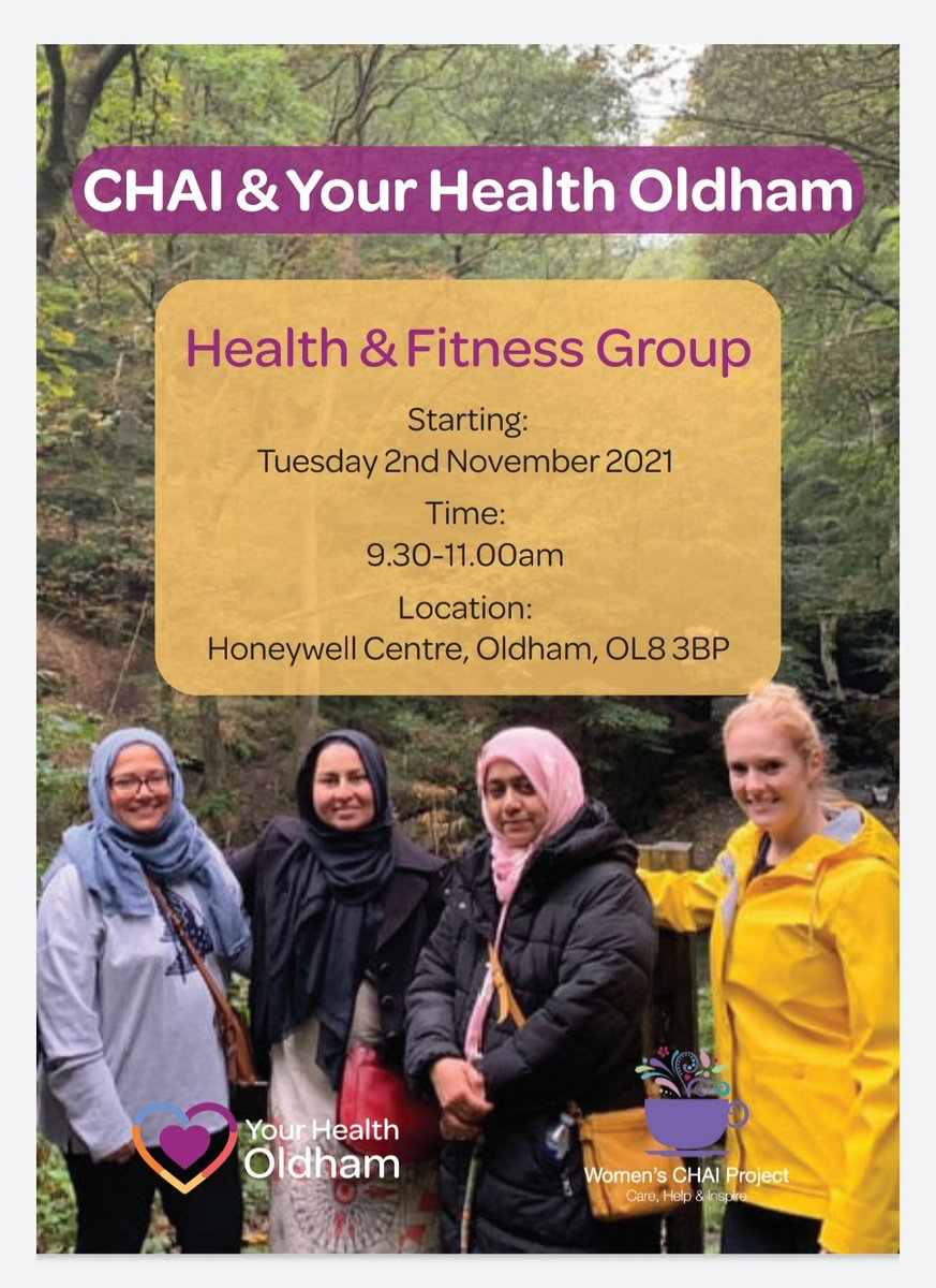 Excited and looking forward to our new partnership group with <a href="/YHOldham/">Your Health Oldham</a> starting on Tuesday- CHAI &amp; Your Health Oldham - Health and Fitness Group. #Health #fitness #reducingisolation #confidenceBuilding  #CHAIgetFit