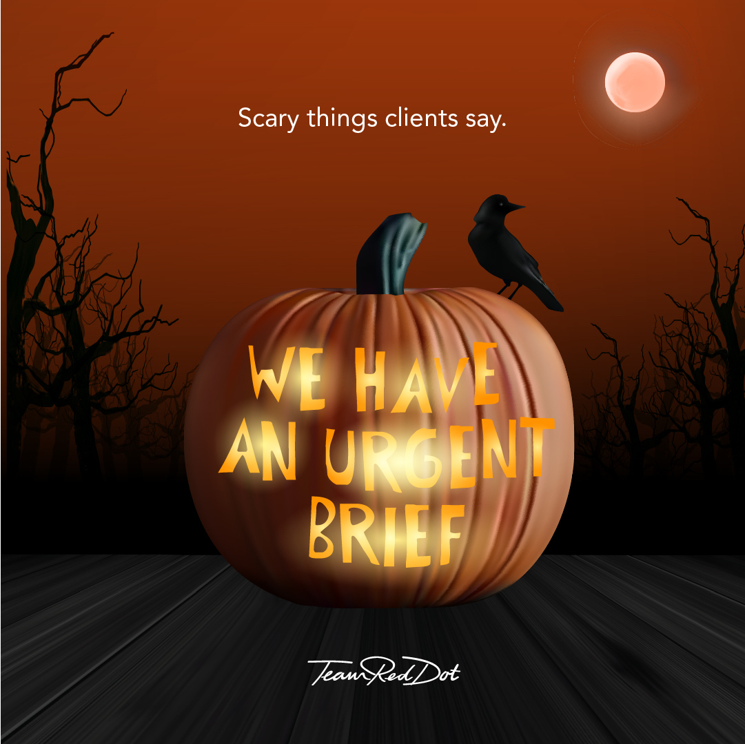 TeamRedDotDXB's tweet photo. For some it’s Halloween. For others, it’s just another day in advertising. For those celebrating – Happy Halloween. 

#TeamRedDot #happyhalloween #Halloween #socialmediaagency #spooktacular  #mediaagency #creativeagency #justagencythings #thingsclientssay #agency #agencylife https://t.co/aCNfX2wx51