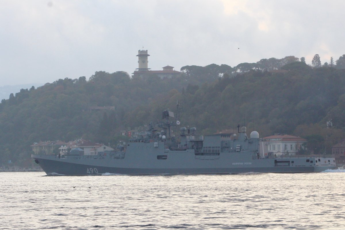 Rotation: #ВМФ Project 11356M Admiral Grigorovich class guided missile frigate Black Sea Fleet #ЧФ 30th Surface Ship Division’s Admiral Essen transited Bosphorus towards the Black Sea after 85 days' Med deployment