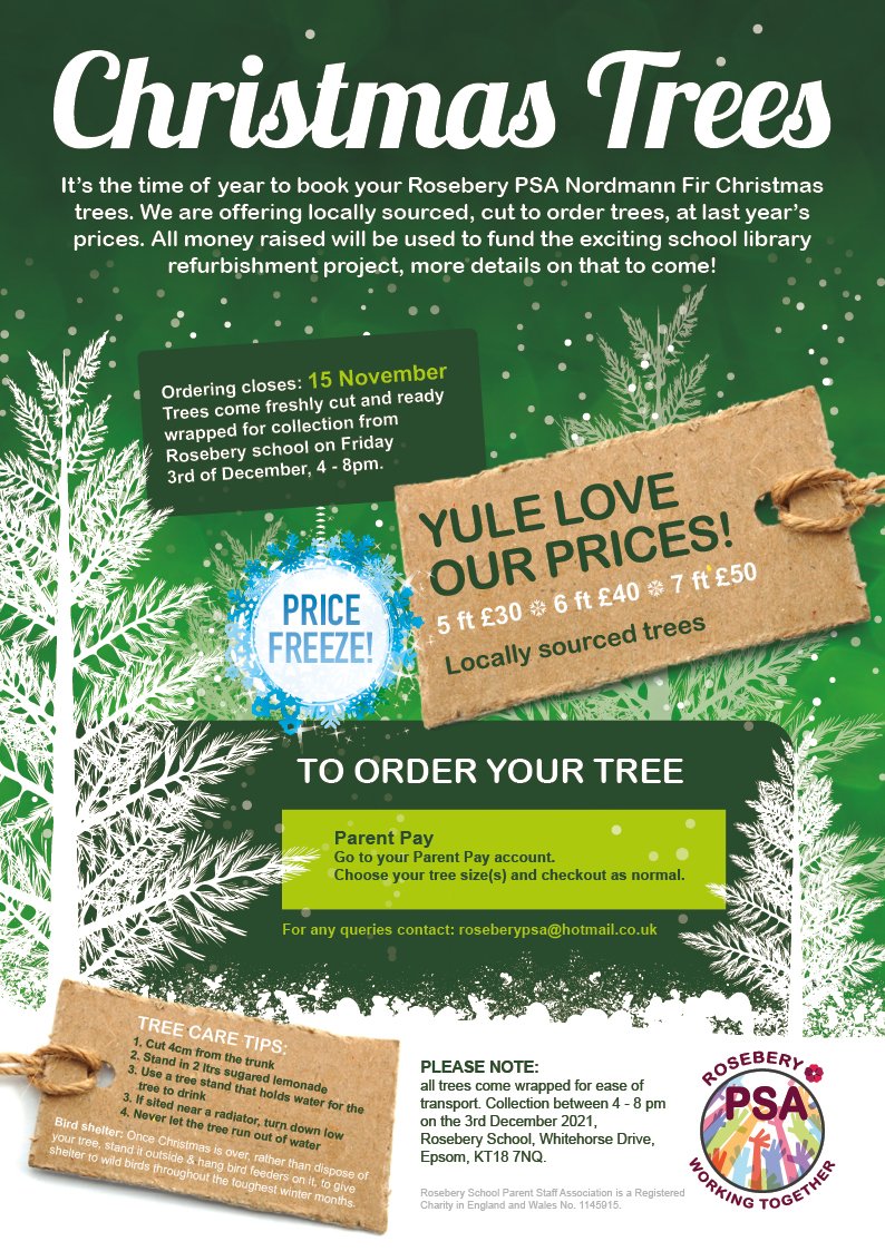 Winter blues? CHEER YOURSELVES UP WITH CHRISTMAS SPIRIT! Pop onto Parent Pay and grab yourselves one of our popular Nordmann Fir Christmas trees. Cut to order the day before collection, these trees last the whole season. Order now, please don't miss out! <a href="/RoseberySchool1/">Rosebery School</a>