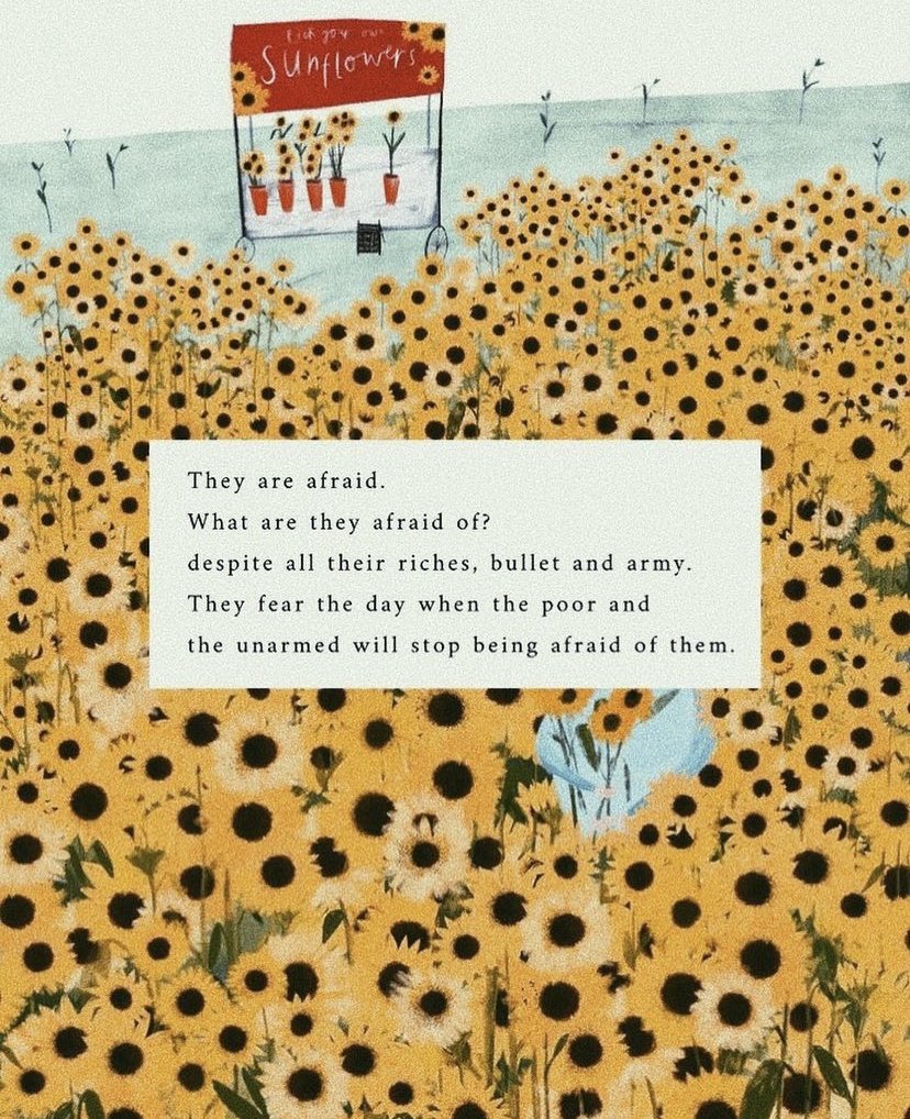 angrybrowngal's tweet photo. this revolution scares them. make them afraid.
quote from gorakh pandey’s ‘voh darte hein’.-(illustration by @katypillingerdesigns)
#solidaritywithjamia #fascism #democracydiesindarkness #modia #withkashmir  #indiarejectscaa #solidaritywithjnu #shaheenbaghprotest #FarmersProtest https://t.co/CaLbefX0zj