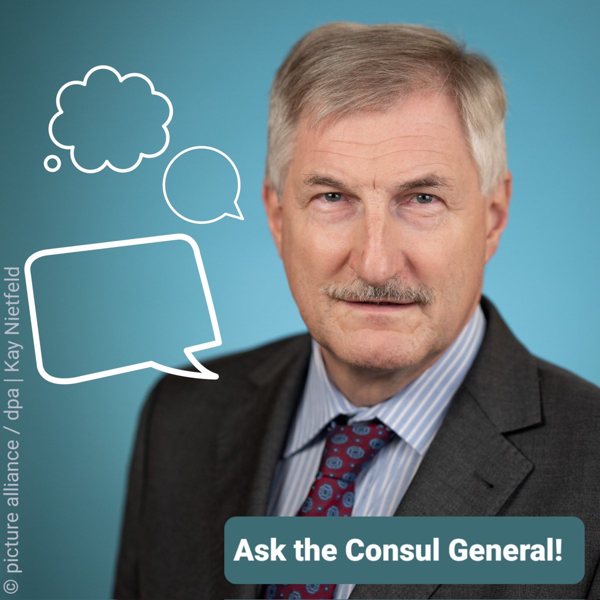 GermConDubai's tweet photo. Ask the Consul General! H.E. Holger Mahnicke will answer selected questions in our next video. Please DM your questions. #germanyinuae https://t.co/17xjLXYxvj