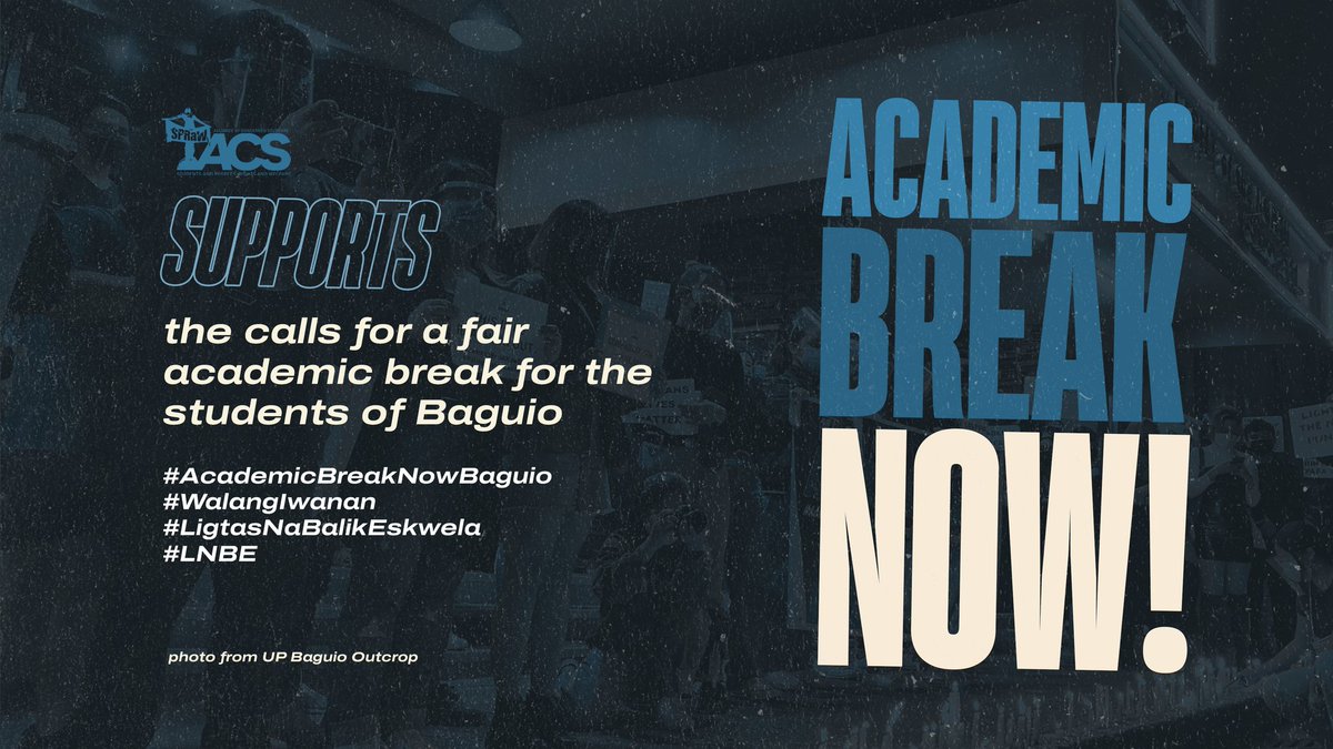 acsupb's tweet photo. ACADEMIC BREAK NOW

TW / Suicide

The recent alarming spike in the number of student suicide cases in Cordillera has further instigated the urgent call of Supreme Student Councils for a city-wide academic break in Baguio. 

#AcademicBreakNowBaguio
#WalangIwanan
#LNBE https://t.co/ue3eyvqZWW