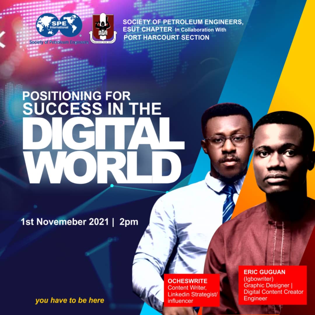 As part of our goal to equip our student members with on-demand skills for the digital world, we'll be having an ALP by 2 of the best Digital Marketers cum social media influencers.

Make it a date with us tomorrow Date: Nov 1st.
Venue: Zoom
Link: bit.ly/SPES103ESUT-ALP