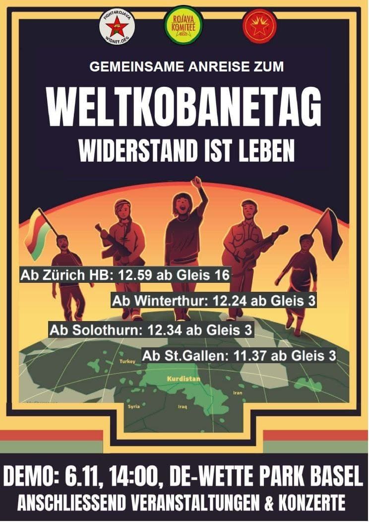 AgendaRojka's tweet photo. Samstag, 6.11.21 in Basel: Demo «Widerstand ist Leben. Den türkischen Faschismus stoppen!»
Die faschistische Regierung in Ankara hat seit 2014 zahllose weitere Verbrechen und Angriffskriege losgetreten. Zuerst wurden kurdische Städte in der Türkei mit Kampfflugzeugen zerbombt, https://t.co/oeAbExvqXY