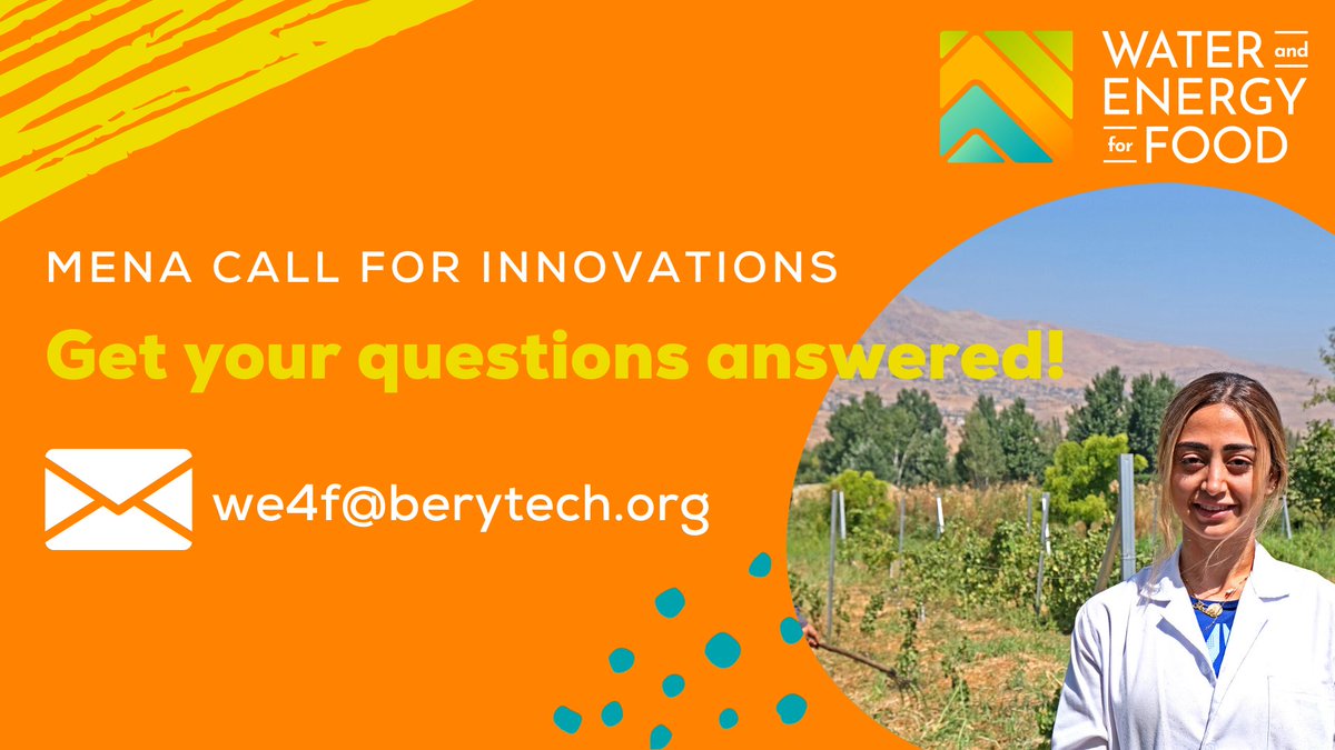 WE4FGCD's tweet image. Don't miss out! Today is the last day to submit your questions to we4f@berytech.org!

All questions will be addressed at the final #MENA #CallforInnovations webinar. Register: ow.ly/f6sa50Gui3q