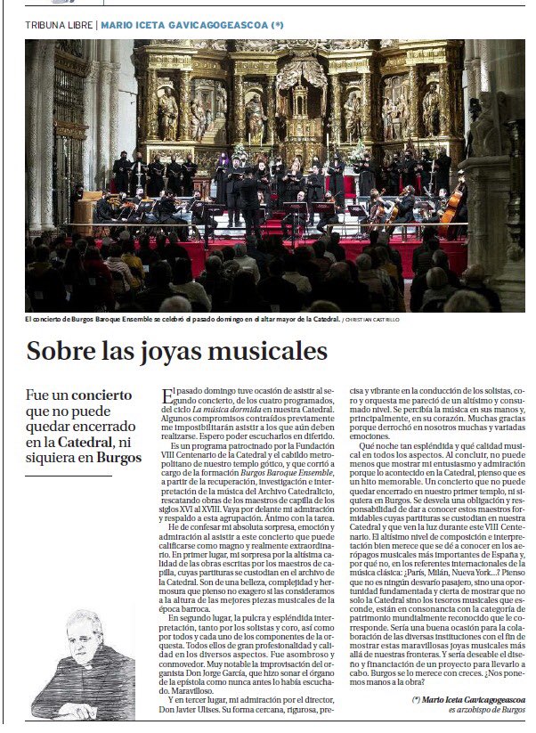 GRACIAS <a href="/MarioIceta/">Arzobispo de Burgos</a> El importante material musical investigado por <a href="/myolandaperez/">Yolanda Pérez</a> <a href="/FcoJavierSariot/">Fco. Javier Sariot</a> y Roberto Alonso en el archivo de la <a href="/catedralDburgos/">Catedral de Burgos</a> debe seguir dándose a conocer. @Catedral2021 <a href="/RevistaRITMO/">RITMO</a> <a href="/Scherzo_es/">Scherzo</a> <a href="/Codalario/">Codalario</a> <a href="/radioclasica/">Radio Clásica</a> #investigacionmusical #Burgos