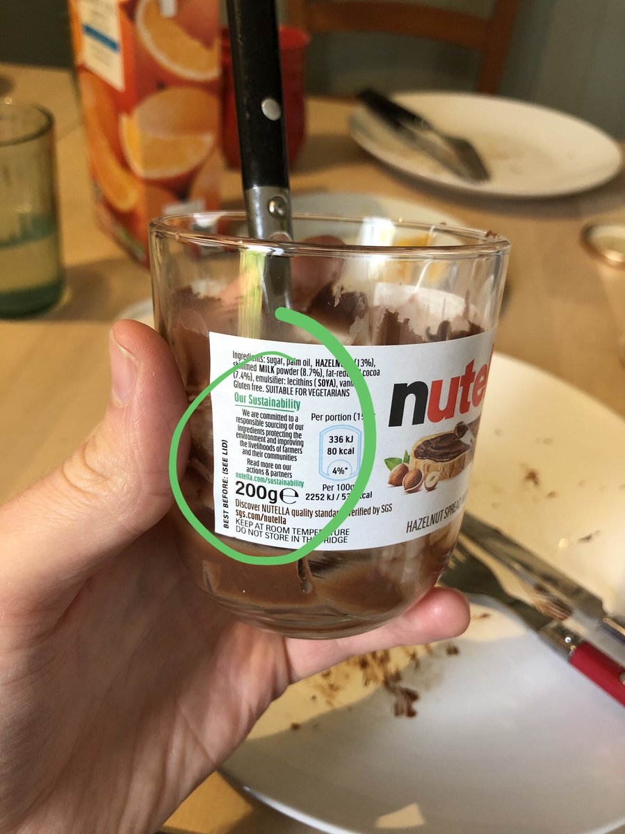 In celebration of my discovery that <a href="/NutellaGlobal/">Nutella</a> have a 100% sustainable &amp; traceable #PalmOil supply chain and are named No.1 global retailer by <a href="/WWF/">WWF</a> for their efforts, I have eaten the whole jar. 😋 Just doing my bit. #COP26