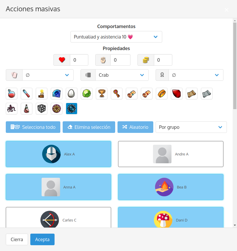 FantasyClassApp's tweet image. 🏰FantasyClass.app 1.89: Batallas de grupo vs monstruo. Asignación de cartas, insignias, etc. en acciones masivas. Ahora se pueden dar coleccionables aleatorios en desafíos. ¡Mejoras en progreso, y más cosas! #FantasyClass #gamificación #gamification