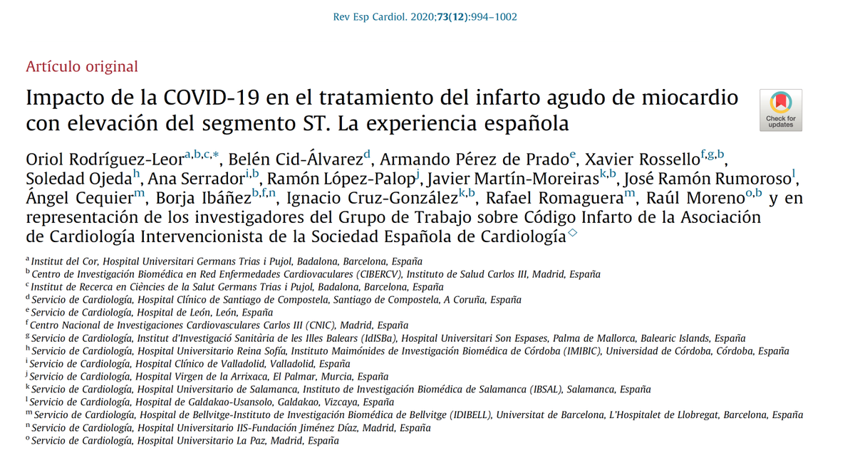 oriolrodriguez5's tweet photo. Reconocimiento al trabajo del GT de Código Infarto de la ACI. Fruto del trabajo de muchos, gracias a todos!
📌 Premio mejor artículo publicado en REC 2020
📌 Premio mejor artículo publicado en REC IC 2020
📌 Premio "Magda Heras" mejor trabajo en revistas CV iberoamericanas 2020 https://t.co/clAUPM2OnF