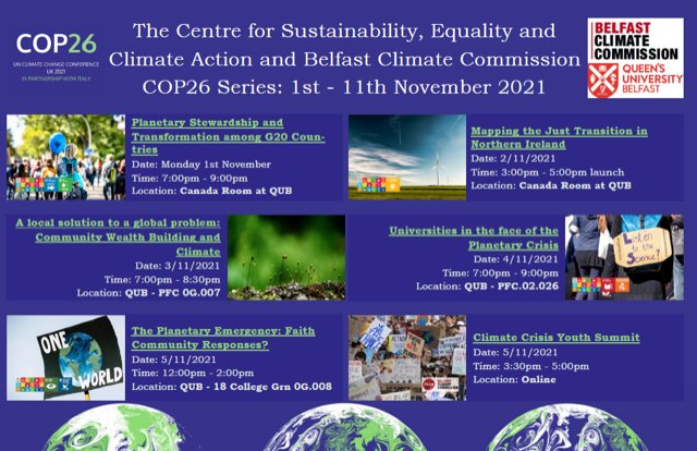 Lots of great COP26 events this week <a href="/Centre_SECA/">Centre for Sustainability,Equality& Climate Action</a> and <a href="/BelfastClimate/">Belfast Climate Commission</a>