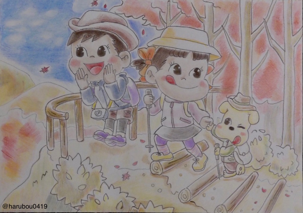 スプリング まだ訪問遅れてます おはようございます 昨日まで描いた イラストやっと完全したよ E バックの紅葉の景色の 色の塗り方が 1番難しかったな ᐞ イラスト好きな人と繋がりたい 手描きイラスト 色鉛筆画 ペコちゃん