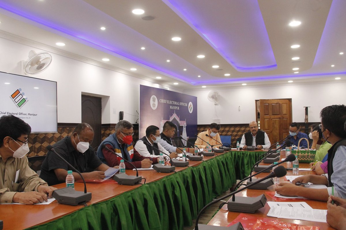 CeoManipur's tweet photo. Political Party meeting chaired by @RajeshAgrawal94, CEO, Manipur, held on 30th October, 2021 in connection to the Special Summary Revision, 2022.
#ECI #ElectionCommissionOfIndia #CEOManipur #SVEEP #GoRegister #VoterRegistration #SSR20 https://t.co/SFDgPgPzyf