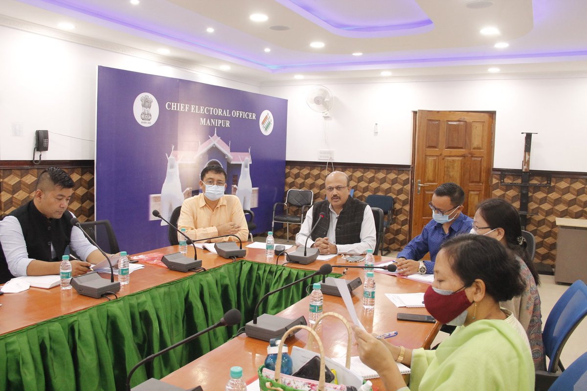 CeoManipur's tweet photo. Political Party meeting chaired by @RajeshAgrawal94, CEO, Manipur, held on 30th October, 2021 in connection to the Special Summary Revision, 2022.
#ECI #ElectionCommissionOfIndia #CEOManipur #SVEEP #GoRegister #VoterRegistration #SSR20 https://t.co/SFDgPgPzyf