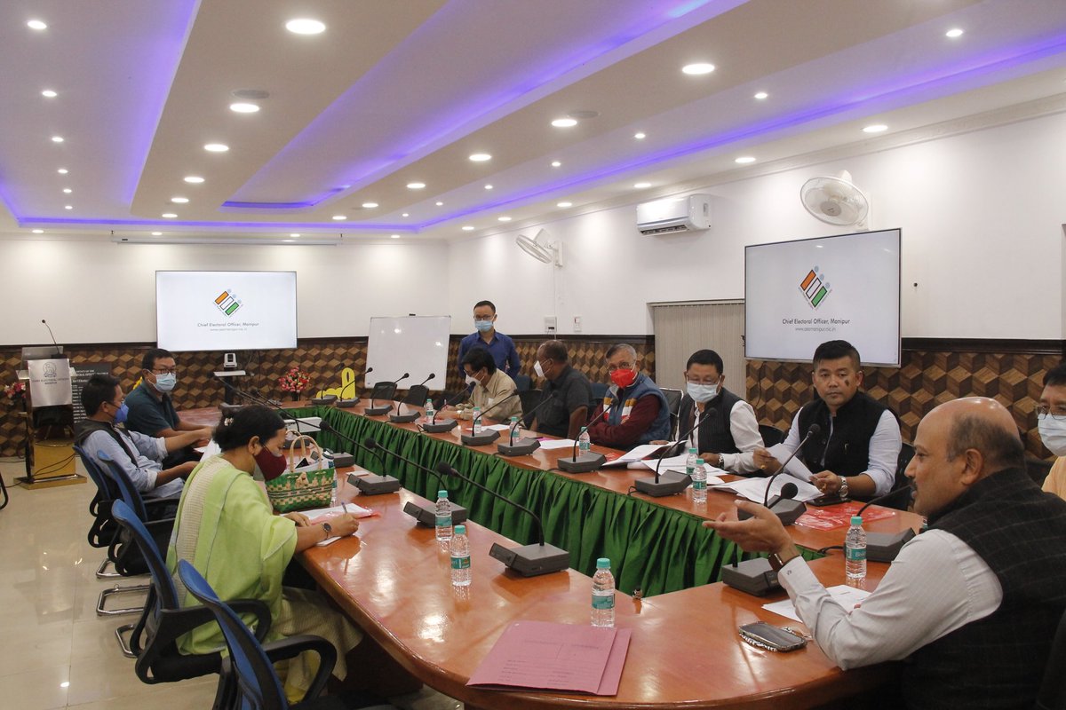 CeoManipur's tweet photo. Political Party meeting chaired by @RajeshAgrawal94, CEO, Manipur, held on 30th October, 2021 in connection to the Special Summary Revision, 2022.
#ECI #ElectionCommissionOfIndia #CEOManipur #SVEEP #GoRegister #VoterRegistration #SSR20 https://t.co/SFDgPgPzyf