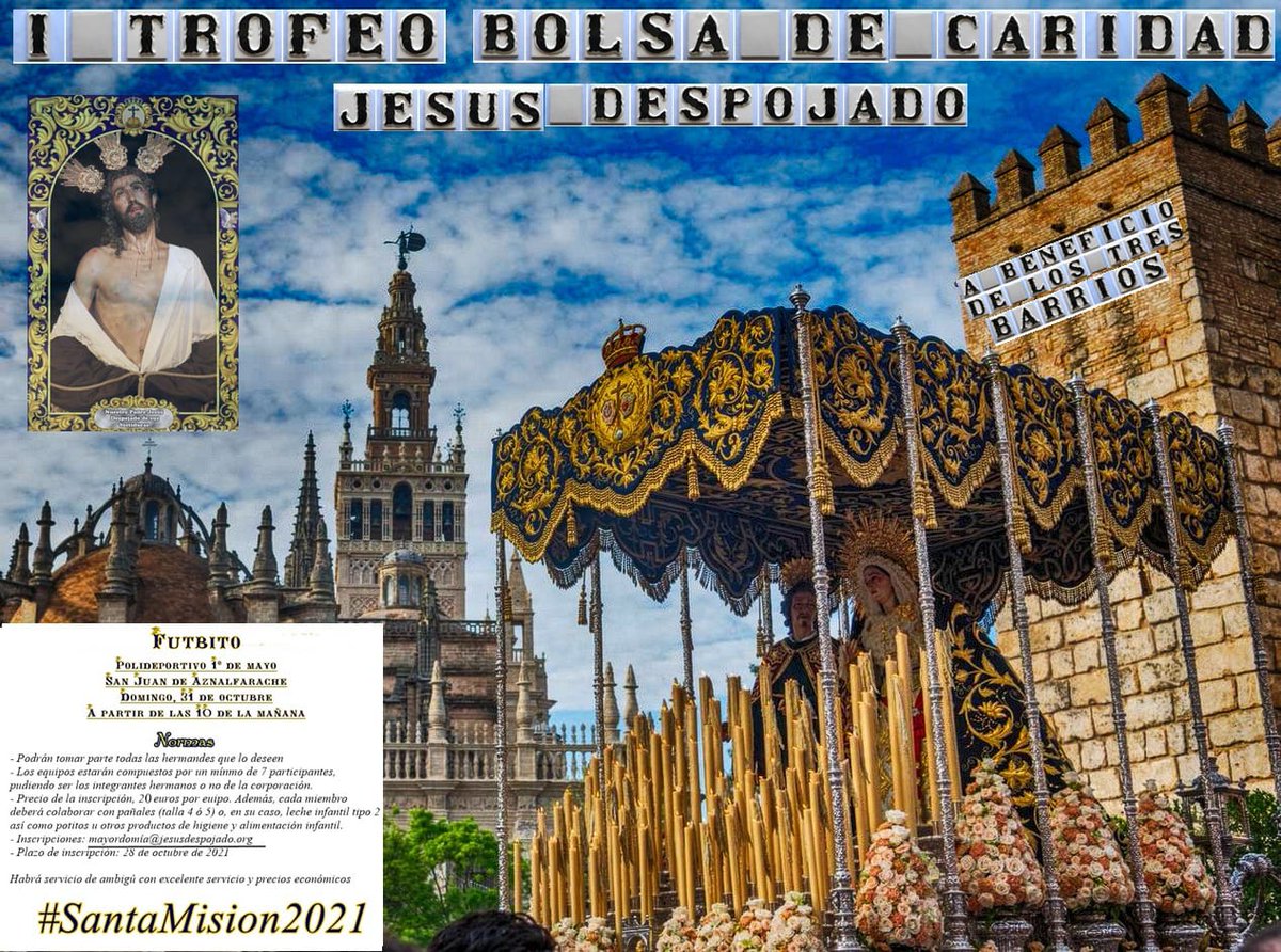 SolanaScrire's tweet photo. Se está celebrando el I Torneo de Futbito "Jesús Despojado" en el Polideportivo 1º de Mayo (San Juan) a beneficio de la #santamisión2021 de la @HdadGranPoder a los Tres Barrios. Participan 2 equipos de la cuadrilla de Virgen y 2 de Cristo, más @GJ_StaGenoveva.
¡Anímate y ven! https://t.co/vVcTAZUW2i