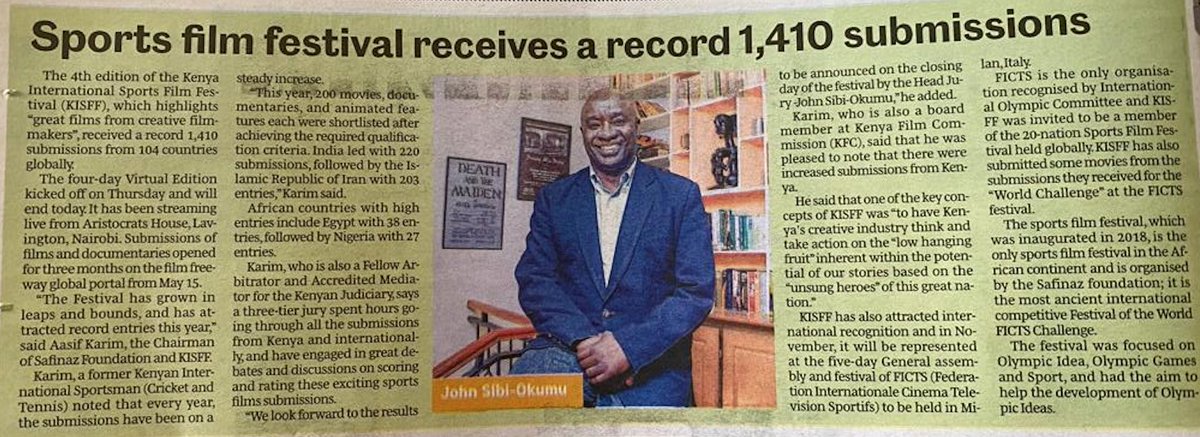 kisffkenya's tweet photo. The 4th edition of the Kenya International Sports and Films Festival is definitely record-breaking with over 1,410 film submissions. Thank you! https://t.co/o0XwecfwVb #KISFF2021 @DfsKenya @TheKarims https://t.co/RmJbJJg6Kb