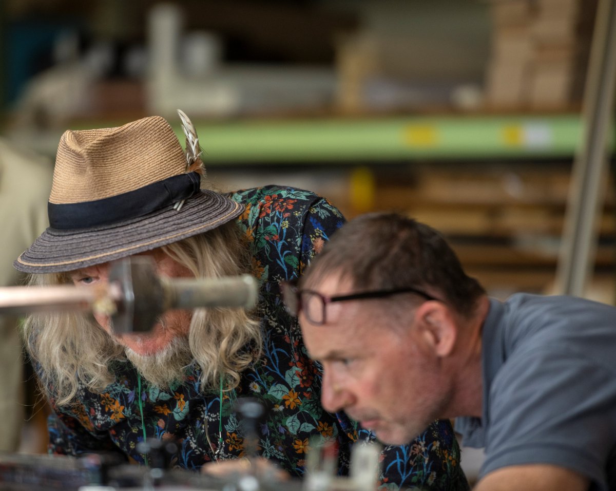 TheGreatsArt's tweet photo. The photographic screen printing process creates a precise and defined image. Strong focus and dexterity is required. Here Wolfgang Beltracchi handles an intermediate piece for the Factory Art era in The Greats. https://t.co/rbqRP8NXMK