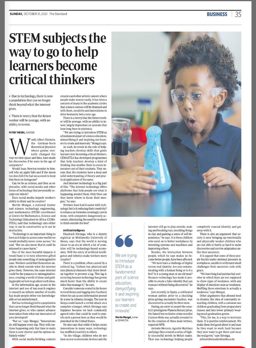 ptheuri81's tweet photo. It is Sunday, so it is Harold and something STEM on @StandardKenya. https://t.co/93aVJ4LQoG